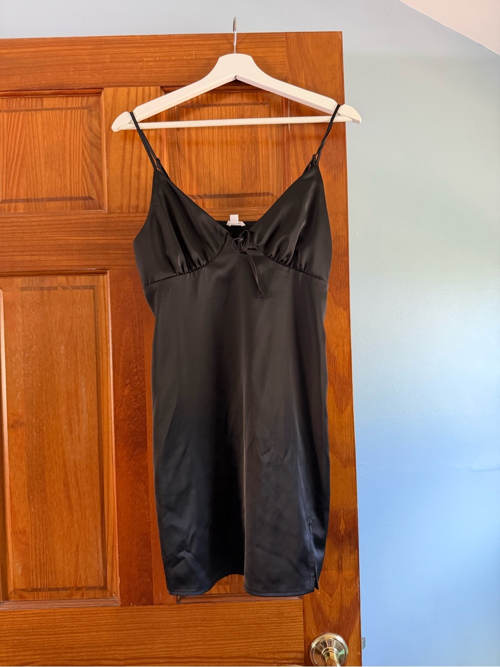 Garage Black Satin Mini Slip Dress